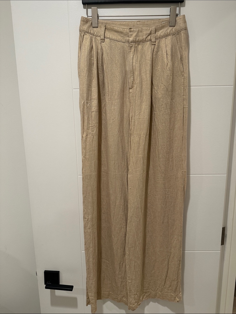 Women’s Wide-Leg Gold Beige Linen Blend Pants